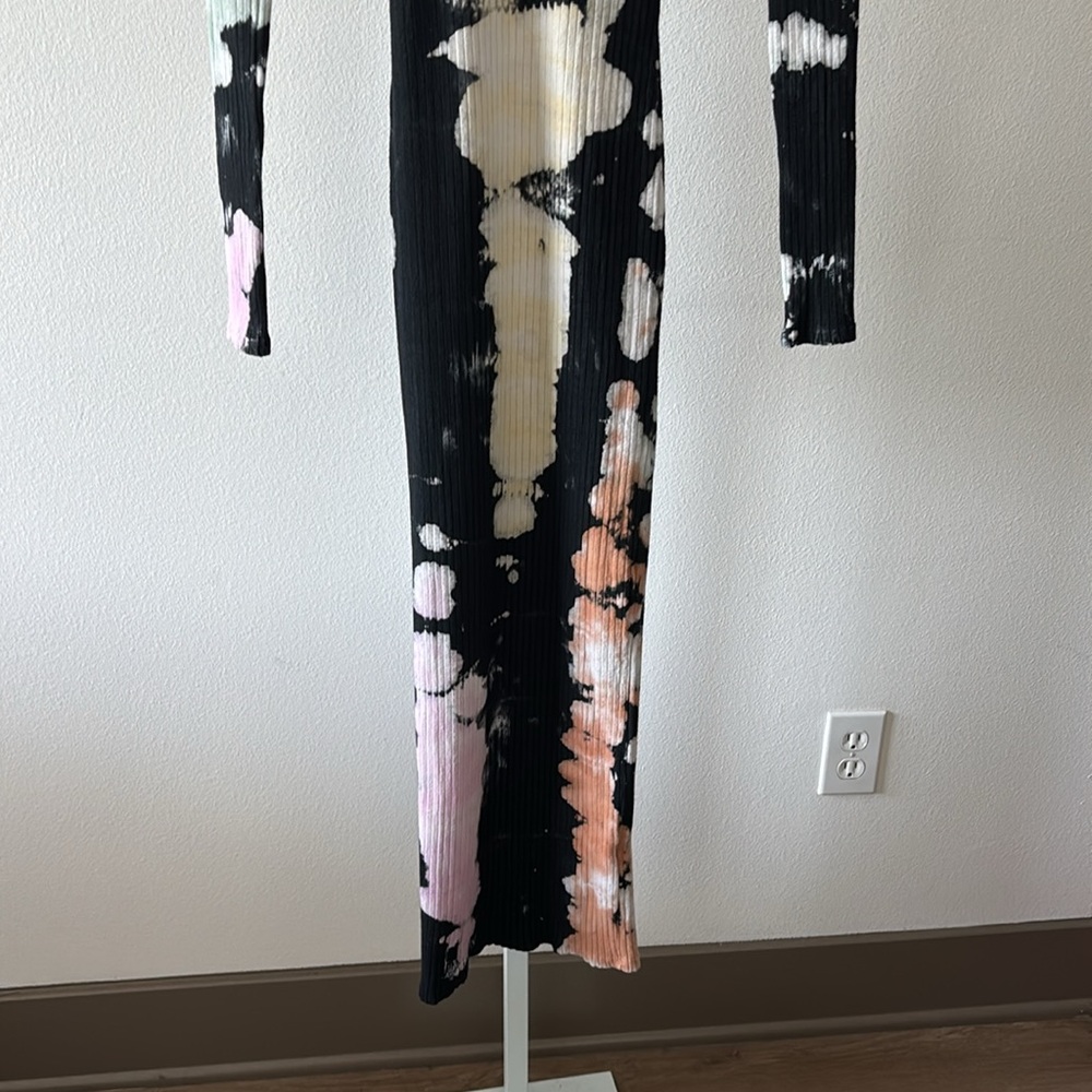 Ribbed Tie-Dye Dress L Bodycon V-Neck Bleach Wash Grunge Indie Sleaze Streetwear - Picture 6 of 13